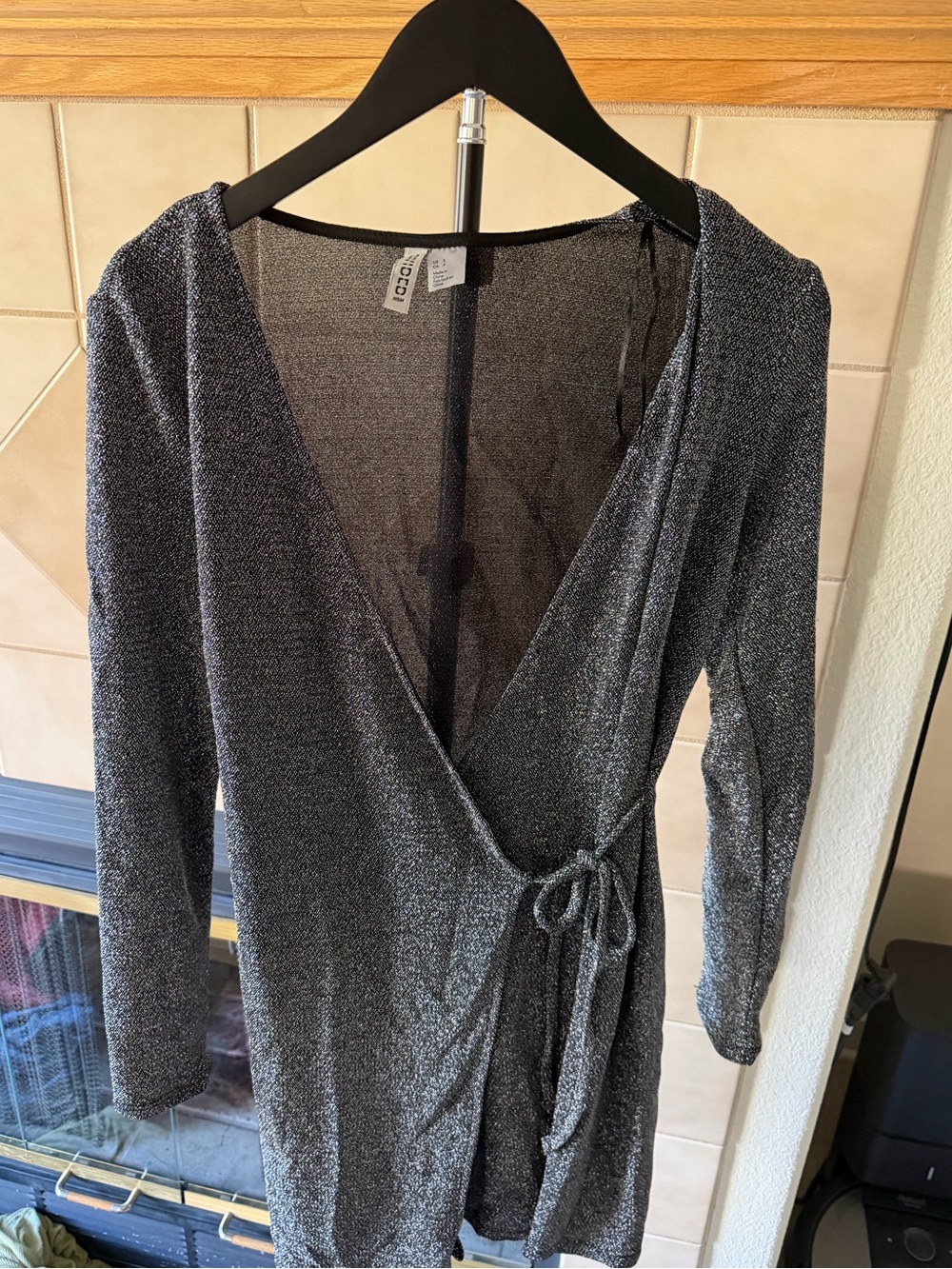 H&M Divided Size Small Metallic Silver Wrap Dress with Tie